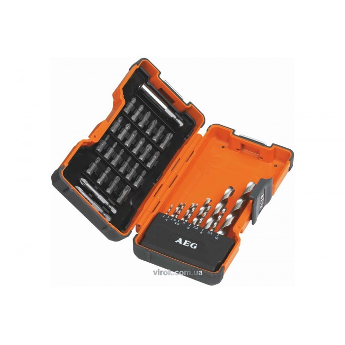 Набір свердл по металу і насадок викруткових AEG Power:  24 шт. HSS-G Ø= 2-10 мм, 35 шт в футлярі