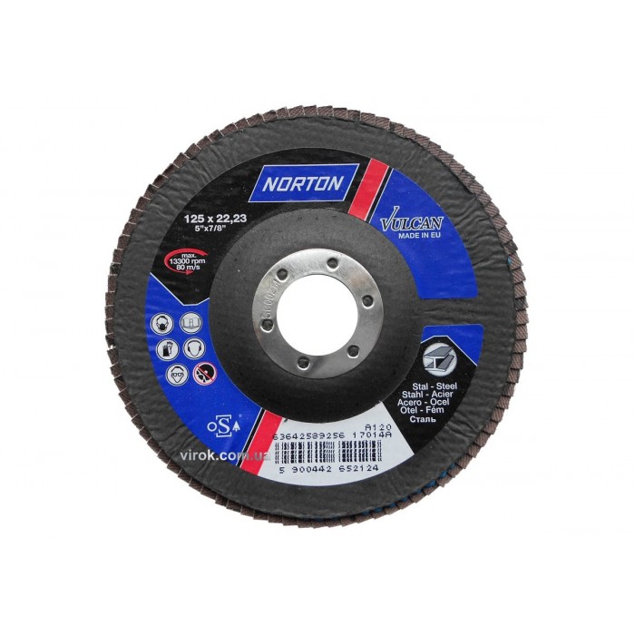Круг пелюстковий шліфувальний NORTON VULCAN"; Ø= 125/22 мм, Р 120 зерно з електрокорунду