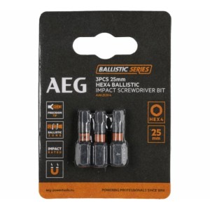 Насадки викруткові ударостійкі AEG: HEX 4, l= 25 мм, 3 шт. DW