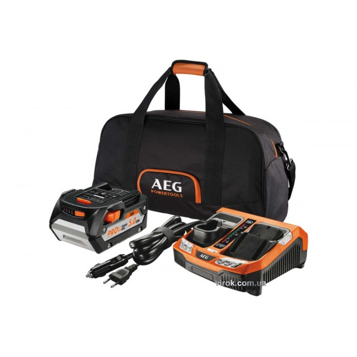 Зарядний пристрій 2-порт.12-18 В AEG живл.- 230 В і 12 В, з акумулятором- 5 Агод, в сумці (L1850) DW