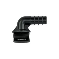 З'єднання-кутник 90° для водяних шлангів пластик. AD 023А, зовн. різьба М 1/2", l= 16 мм