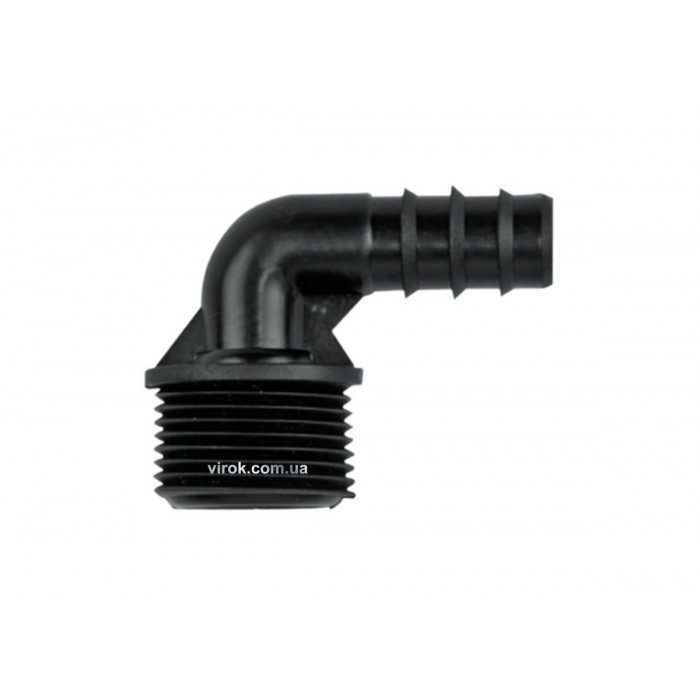 З'єднання-кутник 90° для водяних шлангів пластик. AD 023А, зовн. різьба М 1/2", l= 16 мм