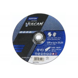 Диск шліфувальний по металу і нержав. сталі "NORTON VULCAN"; Ø= 230/22,2 мм, t= 6.4 мм