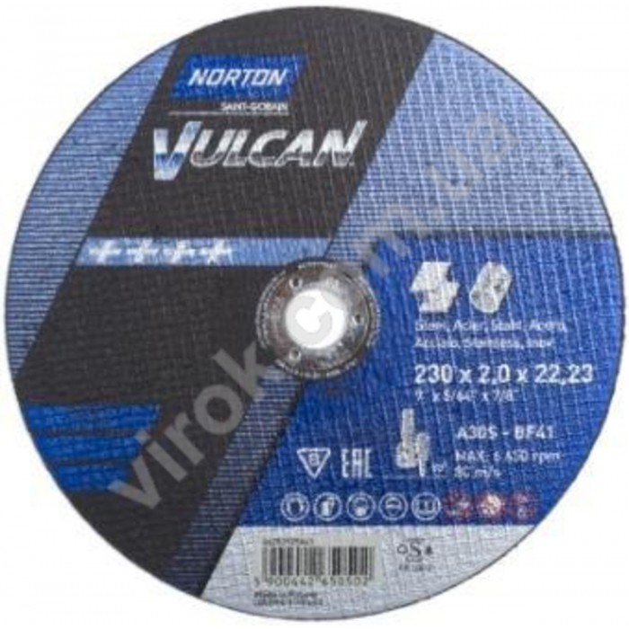 Диск відрізний по металу і нержав. сталі тм "NORTON VULCAN"; Ø= 230х22,2 мм, t= 2.0 мм