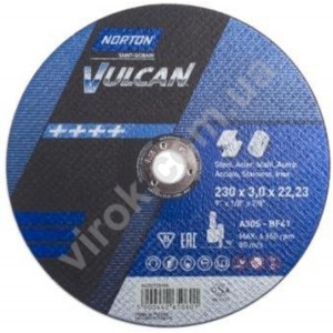 Диск відрізний по металу і нержав. сталі тм "NORTON VULCAN"; Ø= 230х22,2 мм, t= 3.0 мм
