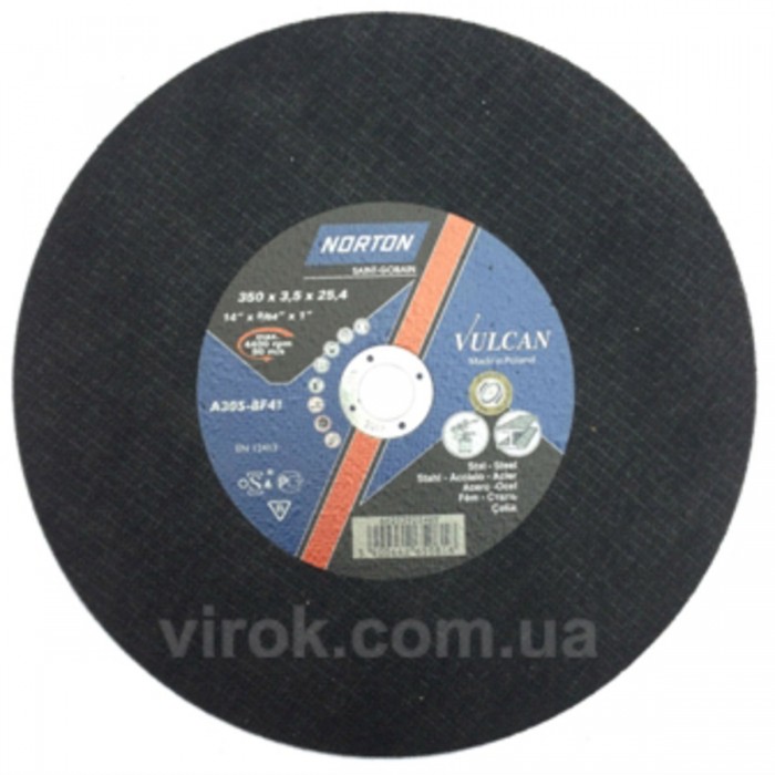 Диск відрізний по металу і нержав. сталі тм "NORTON VULCAN FIXED"; Ø= 350х25,4 мм, t= 3.5 мм