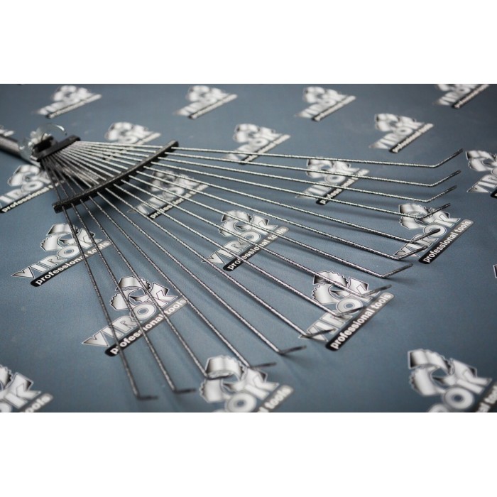 Граблі тип "віяло" дротяні розсувні VIROK з держаком (молоткове пофарбування)