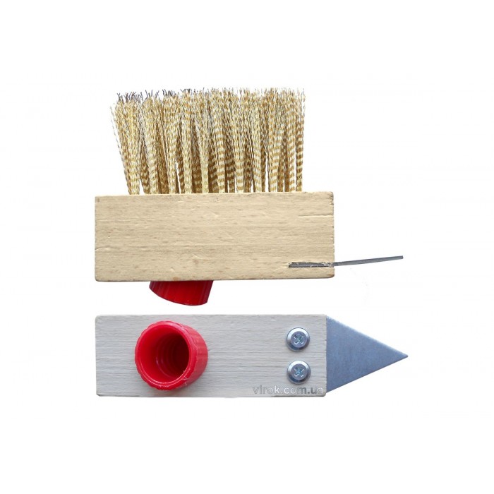 Щітка для бруківки латунна VIROK зі скребком і різьбовим кріпленням дерев'яна [60]
