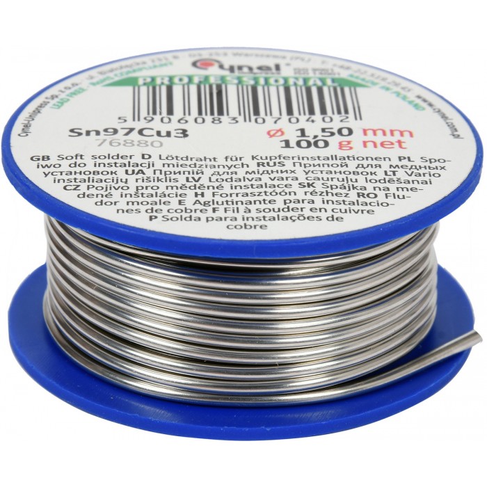 Припій для паяння міді CYNEL : Ø 1.5 мм, дротяний на котушці m= 100 г [60]