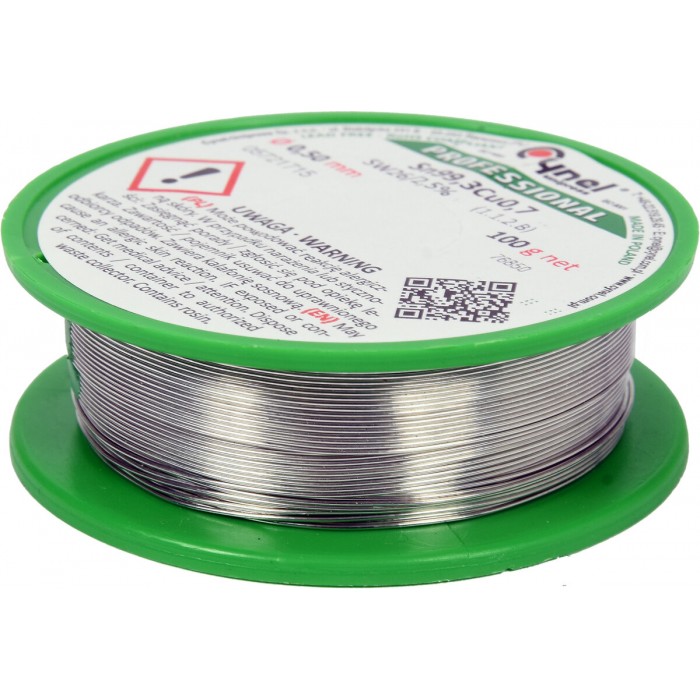 Припій без свинцю CYNEL : Ø0,5 мм, Sn99,3-Cu0,7 дротяний на котушці з флюсом m= 100 г [30]