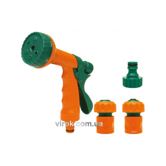 Зрошувач-пістолет 6-режимний FLO з набором з'єднань 1/2", ABS-пластик, 4 шт [12/48]