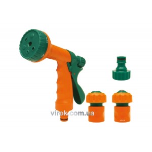 Зрошувач-пістолет 6-режимний FLO з набором з'єднань 1/2", 3/4", ABS-пластик, 4 шт [12/48]