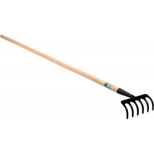 Граблі присадибні, металеві FLO з деревяним держаком, 6 зубів [10]