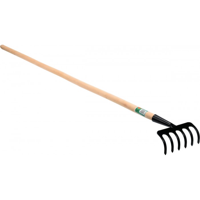 Граблі присадибні, металеві FLO з деревяним держаком, 6 зубів [10]