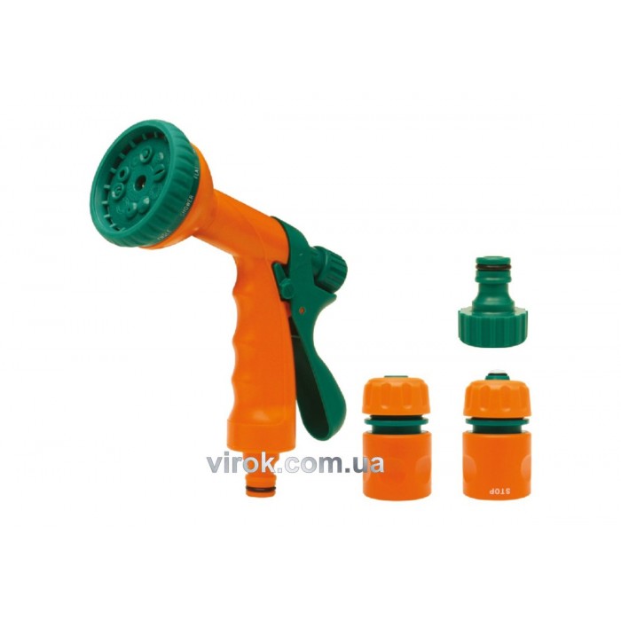 Зрошувач-пістолет 10-режимний FLO з набором з'єднань 1/2", ABS-пластик, 4 шт [12/48]