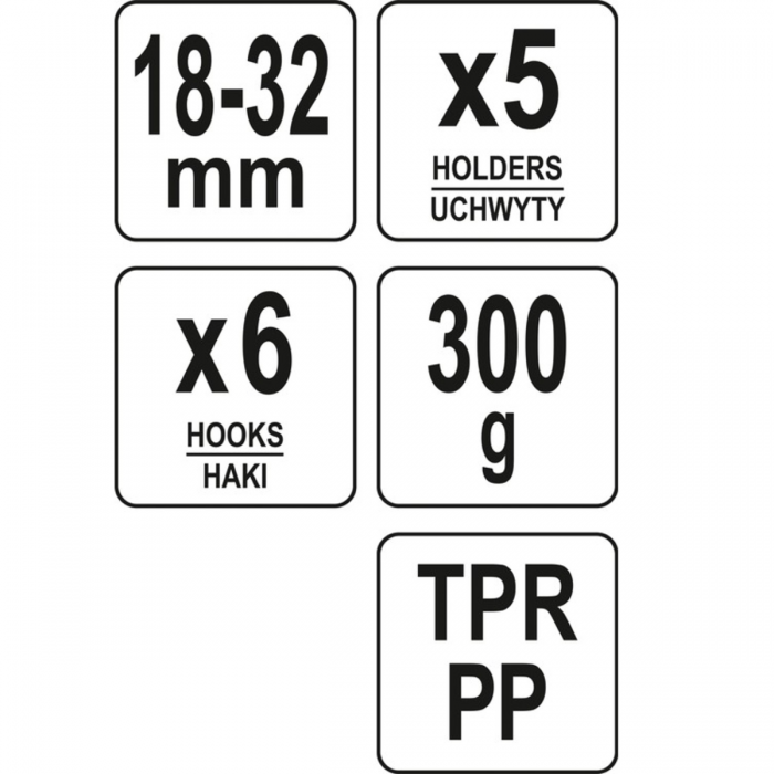 Вішалка для присадибного інвентара FLO, 6 гаків і 5 комірок з діапаз.- 18х 32 мм [40]