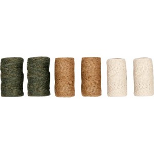 Шнурки джутові-бавовняні FLO, 6 рул., різнокольорові, 1/ 1/ 1,5 мм х 80/ 40/ 40 м [36/144]