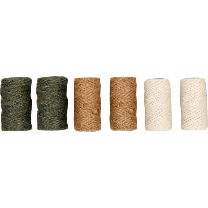 Шнурки джутові-бавовняні FLO, 6 рул., різнокольорові, 1/ 1/ 1,5 мм х 80/ 40/ 40 м [36/144]