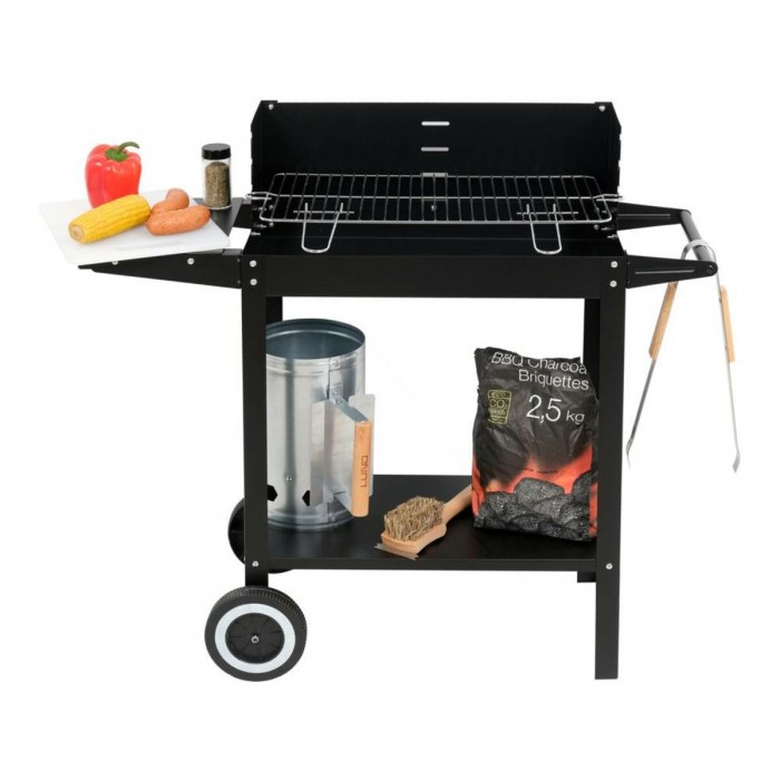 Гриль прямокутний вугільний LUND, решітк 48х 27 см, на 4 ніжках (з 2 колесами) з полкою; 86х35х80 см
