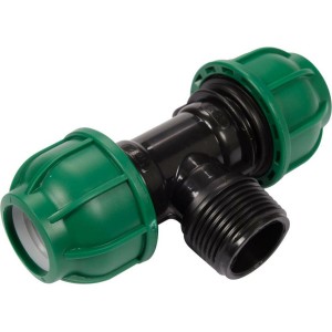 Трійник сполучний водяних пластикових труб 2x 25 мм- зовн. різьб G1" FLO поліпропіл, для тиску 1 MPa