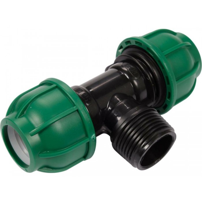 Трійник сполучний водяних пластикових труб 2x 25 мм- зовн. різьб G1" FLO поліпропіл, для тиску 1 MPa