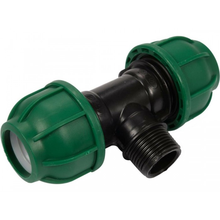 Трійник сполучний водяних пластикових труб 2x 25мм- зовн. різьб G3/4" FLO поліпропіл, для тиску 1MPa
