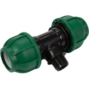 Трійник сполучний водяних пластикових труб 2x 25мм- зовн. різьб G1/2" FLO поліпропіл, для тиску 1MPa