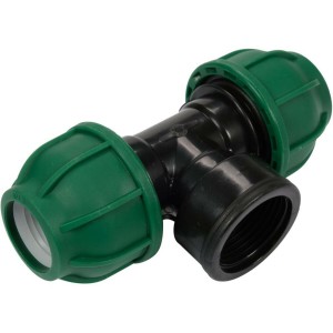 Трійник сполучний водяних пластикових труб 2x 25мм- внутр. різьб G1" FLO поліпропіл, для тиску 1 MPa