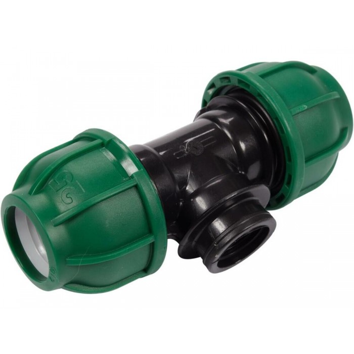 Трійник сполучний водяних пластикових труб 2x 25мм- внутр. різь G1/2" FLO поліпропіл, для тиску 1MPa