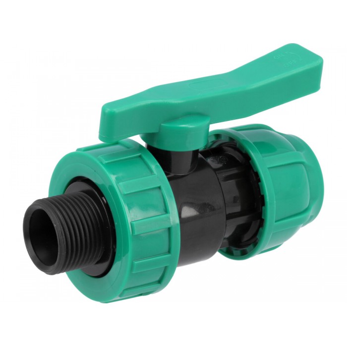 Кран кульовий до водяних пластикових труб  Ø= 32мм Х 1" M-різьб FLO з поліпропілен, для тиску 16 Bar