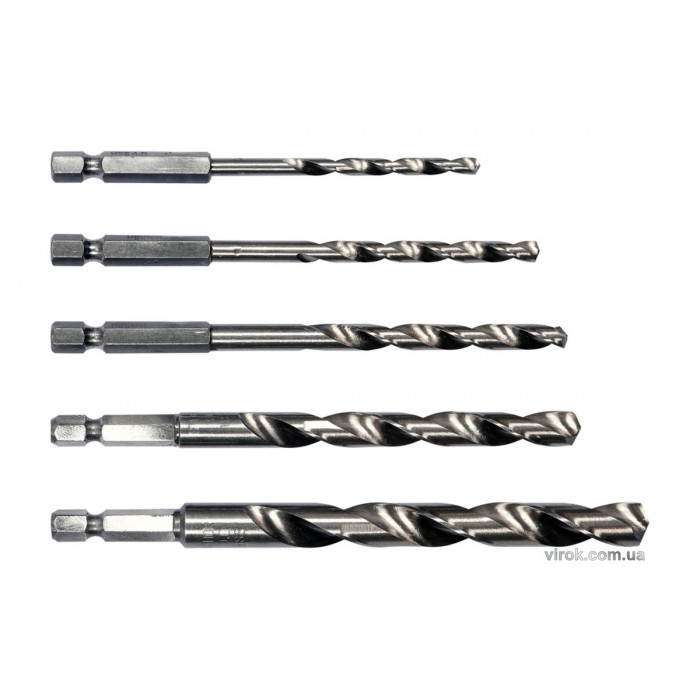 Набір свердл по металу STHOR : 6-гранний хвостовик HEX 1/4", HSS. Ø=4, 5, 6, 8, 10 мм, 5 Шт. [30/60]