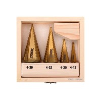 Свердла конічні ступінчасті титанові по металу STHOR: Ø=4-39мм, HSS 4241, 4шт. в дерев. футлярі [20]