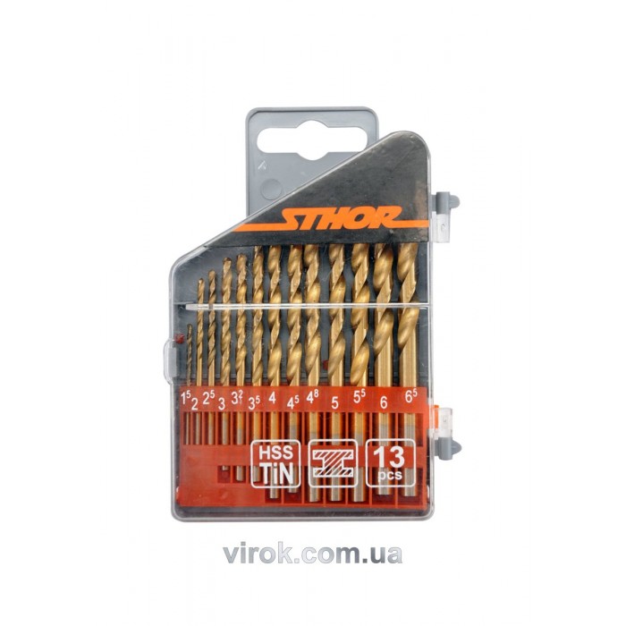 Набір свердл по металу титанових STHOR : HSS-TiN. Ø= 1,5 - 6,5 мм. 13 Шт. [25/100]