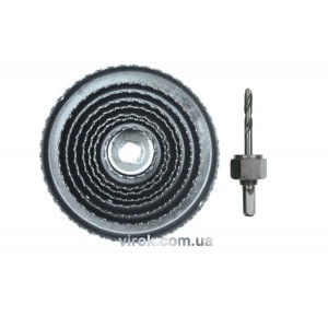 Пили кільцеві по дереву VOREL + свердло Ø=38-127 мм, h=21 мм. направл. Ø-6 мм, кпл. 9 шт. [6/24]