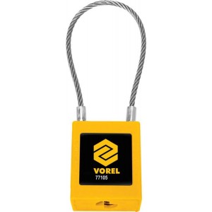 Замок навісний VOREL з тросов. дугою Ø= 3,2мм, l= 175мм, 2 ключі, корпус покрит нейлоном- 40х20х45мм