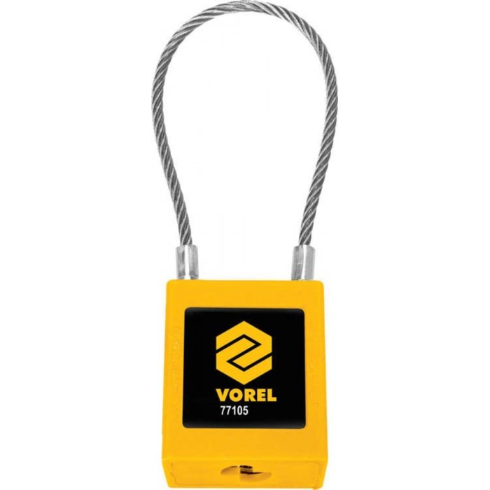 Замок навісний VOREL з тросов. дугою Ø= 3,2мм, l= 175мм, 2 ключі, корпус покрит нейлоном- 40х20х45мм