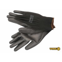 Рукавиці робочі VOREL: чорні, поліестер покритий поліуретаном, розмір 9 [12/120]