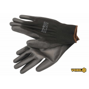 Рукавиці робочі VOREL: чорні, поліестер покритий поліуретаном, розмір 9 [12/120]
