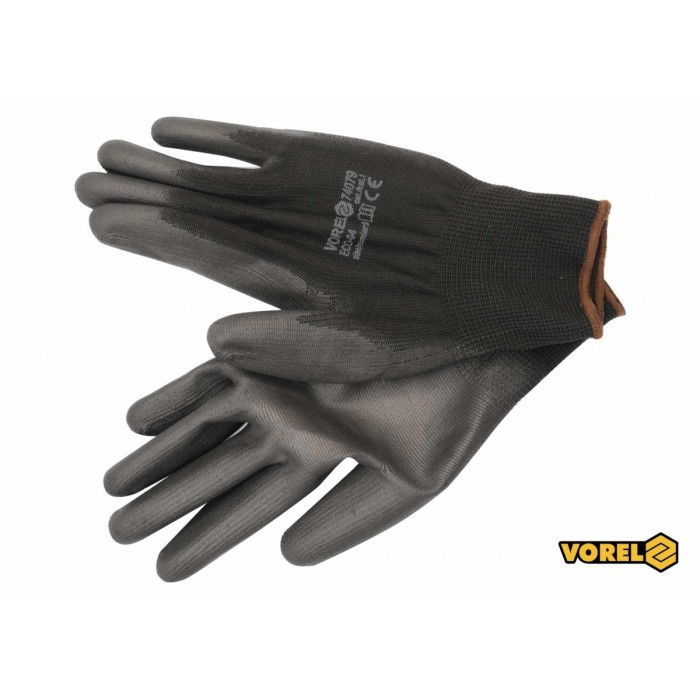 Рукавиці робочі VOREL: чорні, поліестер покритий поліуретаном, розмір 9 [12/120]