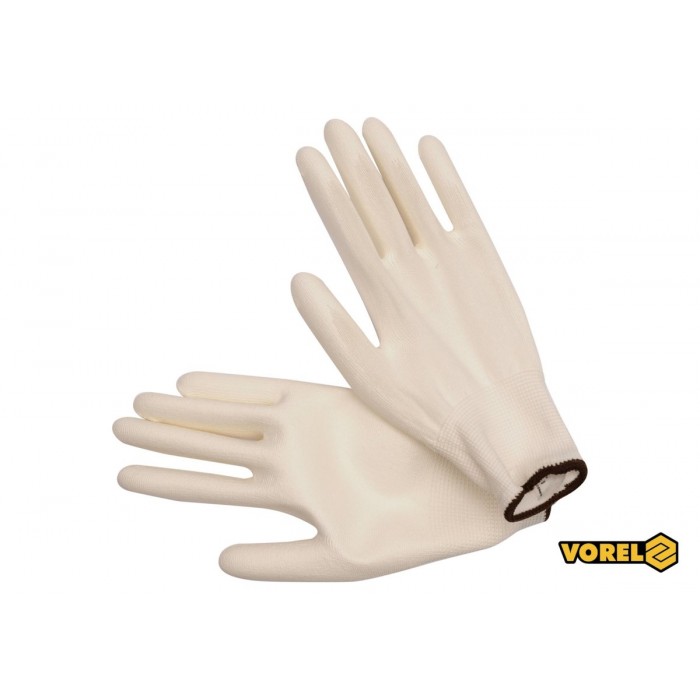 Рукавиці робочі VOREL: білі, поліестер покритий поліуретаном, розмір 10 [12/120]