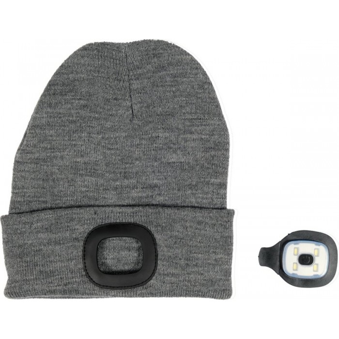 Шапка зимова сіра VOREL з акумуляторним- 3,7 В ліхтарем 120 Lm [10/80] DW