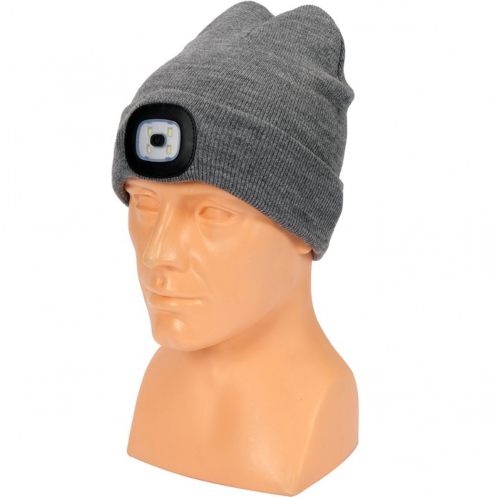 Шапка зимова сіра VOREL з акумуляторним- 3,7 В ліхтарем 120 Lm [10/80] DW