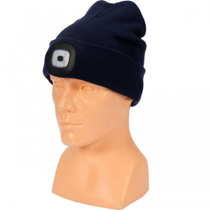 Шапка зимова темно-синя VOREL з акумуляторним- 3,7 В ліхтарем 120 Lm [10/80] DW