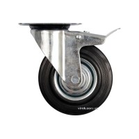 Колесо до візка Ø=125 мм, b=34 мм VOREL з обертовою опорою і гальмом; h=155 мм, навантаж.-100 кг[16]