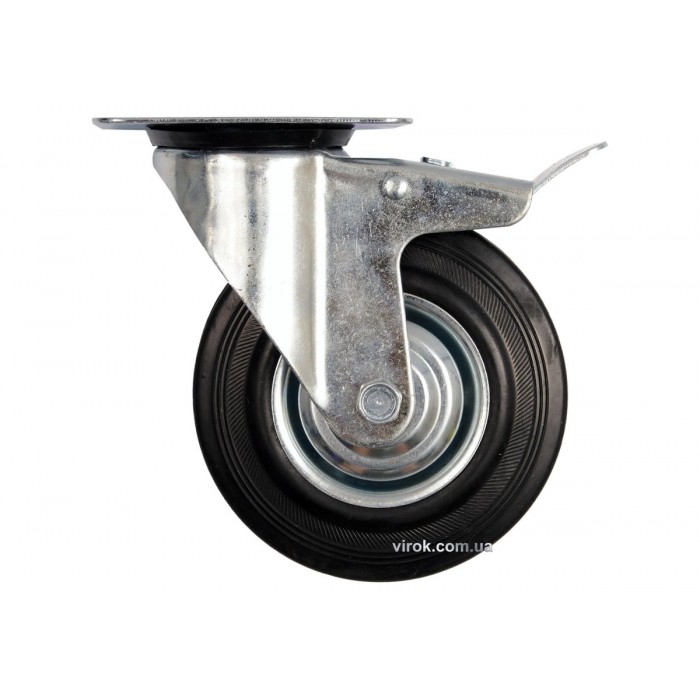 Колесо до візка Ø=160 мм, b=40 мм VOREL з обертовою опорою і гальмом; h=195мм,  навантаж.- 130кг [8]