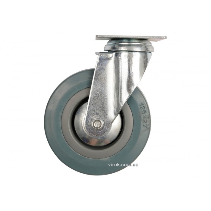 Колесо до візка Ø=125мм, b=27 мм VOREL; сіра гума, з обертовою опорою; h=161 мм, навантаж.-50 кг[24]