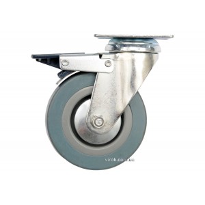 Колесо до візка Ø=50мм, b=16мм VOREL, сіра гума з оберт. опорою і гальмом; h=72мм, навант- 20кг [96]