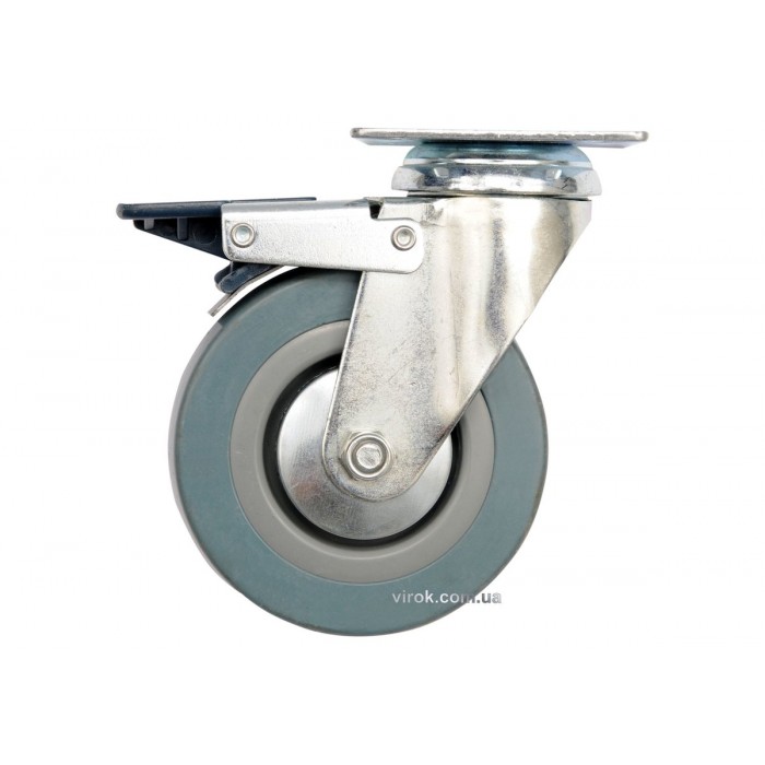 Колесо до візка Ø=50мм, b=16мм VOREL, сіра гума з оберт. опорою і гальмом; h=72мм, навант- 20кг [96]