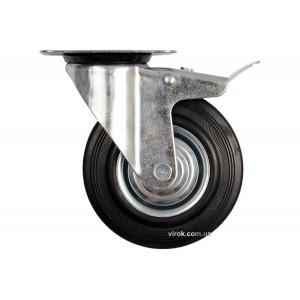 Колесо до візка Ø=200 мм, b=46 мм VOREL з обертовою опорою і гальмом; h=235 мм, навантаж.-150 кг [6]
