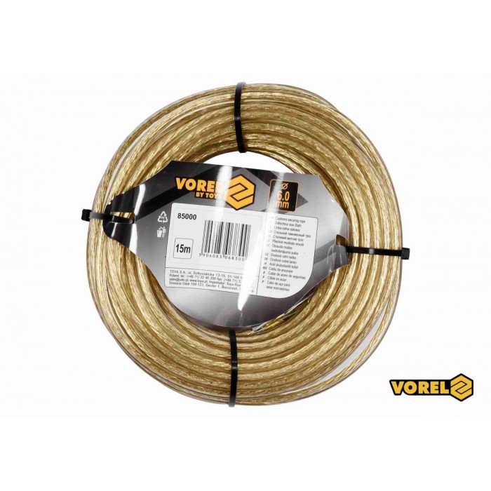 Трос сталевий з наконечниками для пломб VOREL : Ø6 мм x 15 м [12]